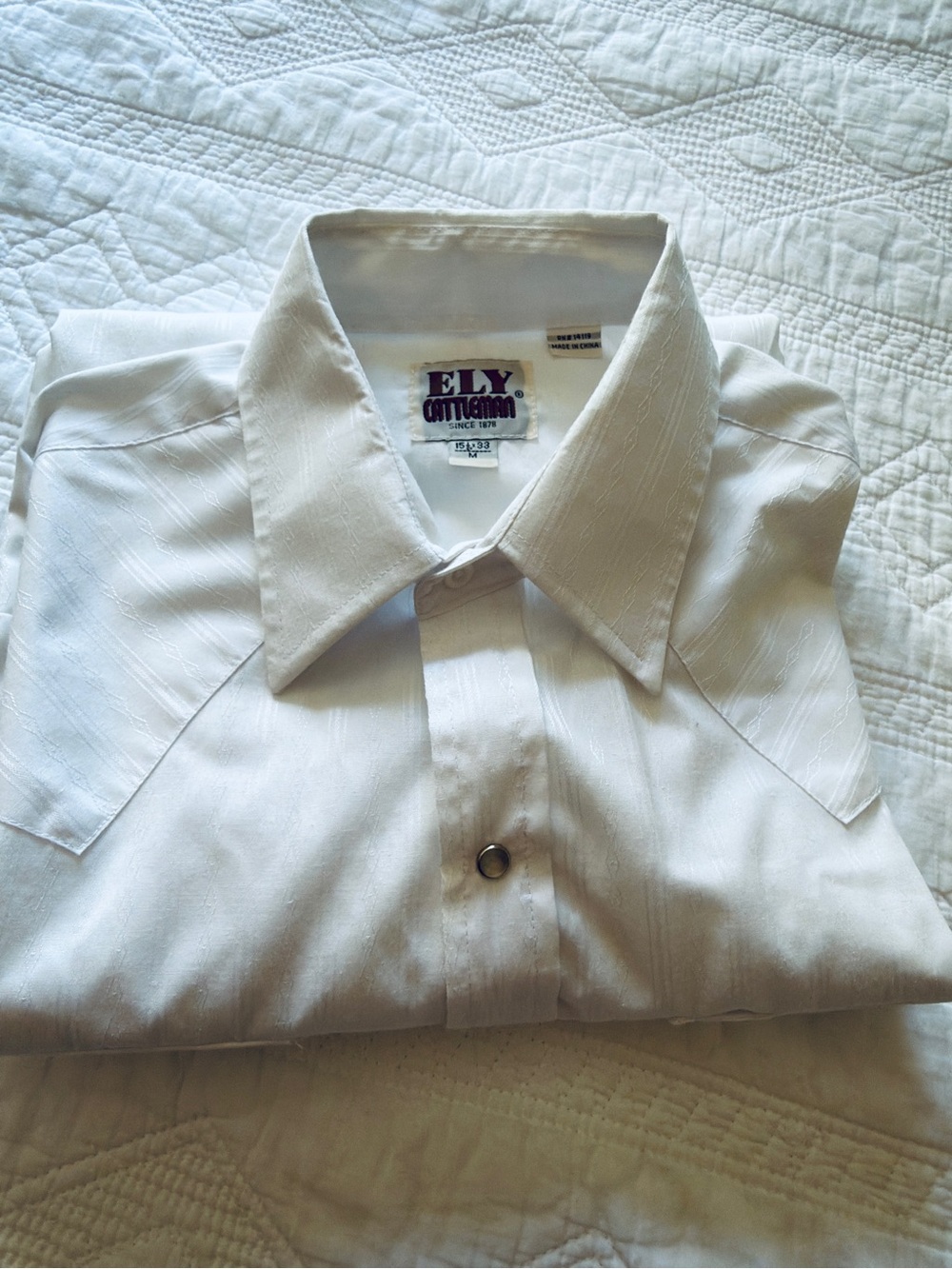 ELY Cattleman White Men's Western Pearl Snap Shirt 15.5x33 excellent condition